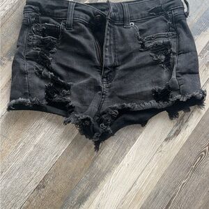 Distressed Black Denim Shorts